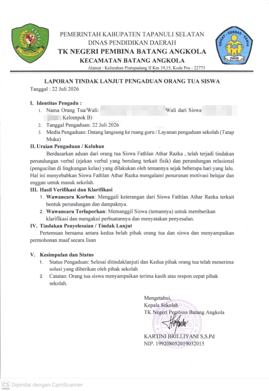 Laporan Hasil Tindak Lanjut Pengaduan