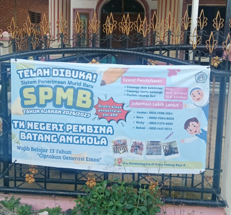 PPDB TK Negeri Pembina Batang Angkola Tahun ajaran 2026-2027